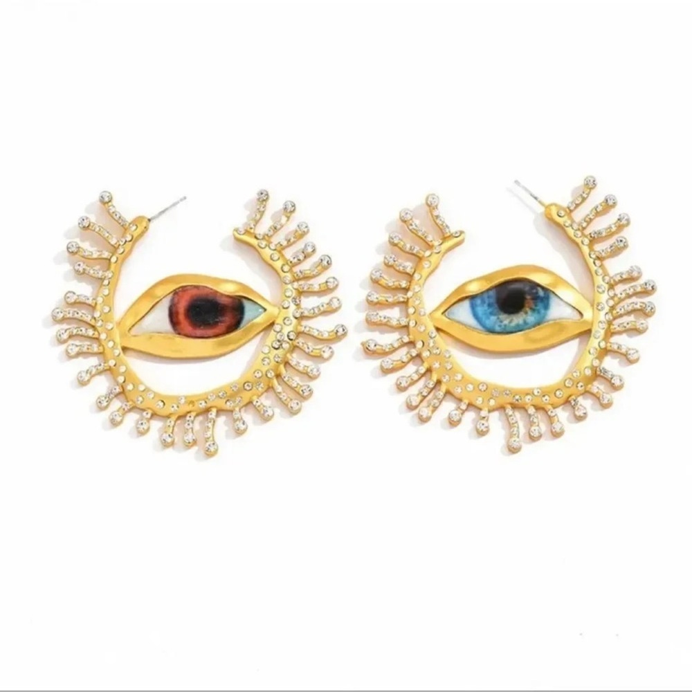 GAZE HOOP GOLD EYES EARRINGS - Picture 7 of 13